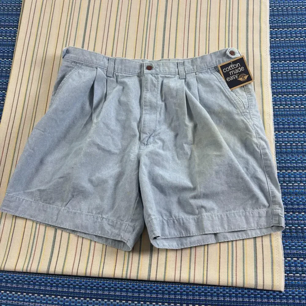 Vintage Dockers Shorts Mens 40 Blue Chino Pleated Relaxed Fit Cotton Summer NEW